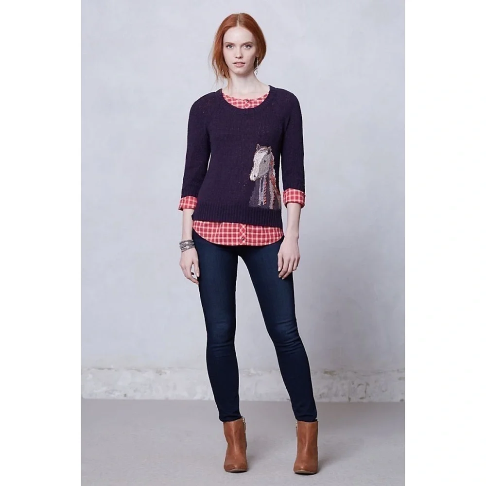 Anthro Moth Saddleback Embroidered Horse Sweater​​​​​​​
